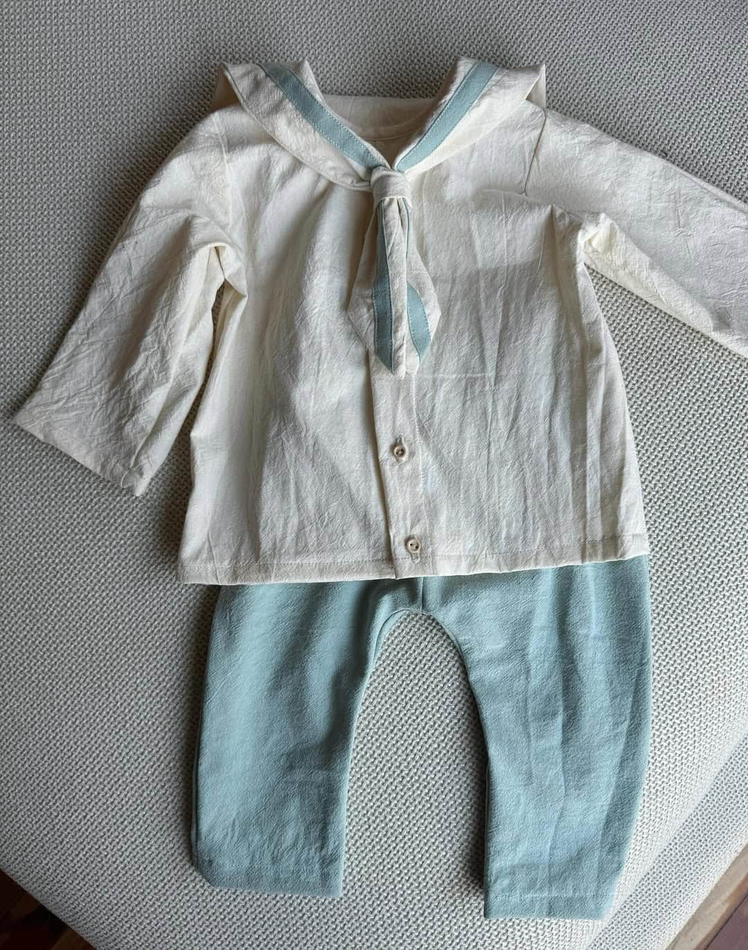 Set sailor din bumbac – Cream & Blue (2 piese) imagine 2