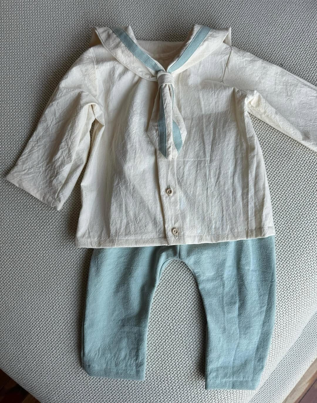 Set sailor din bumbac – Cream & Blue (2 piese) imagine 2