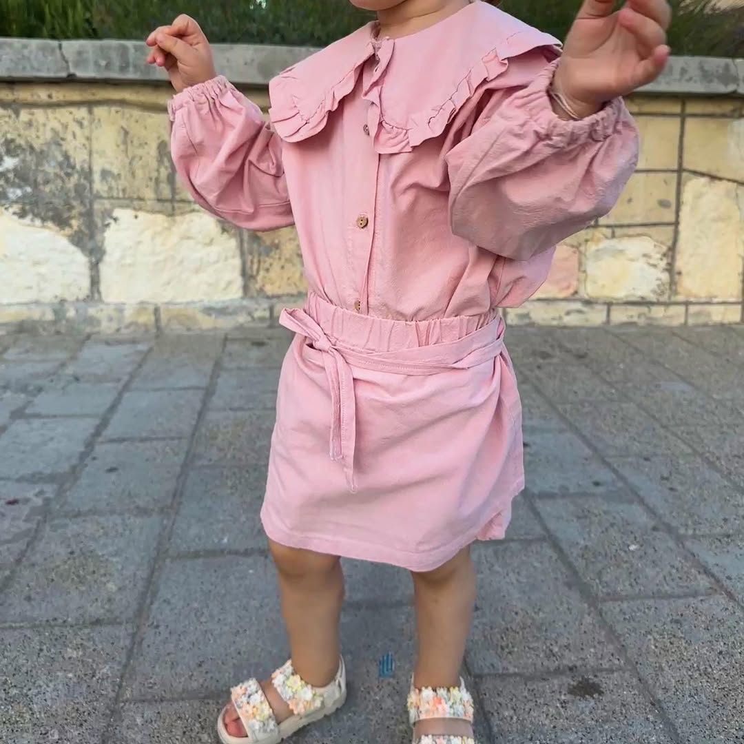 Set roz cu guler amplu și cordon – Handmade Lilisicopiii