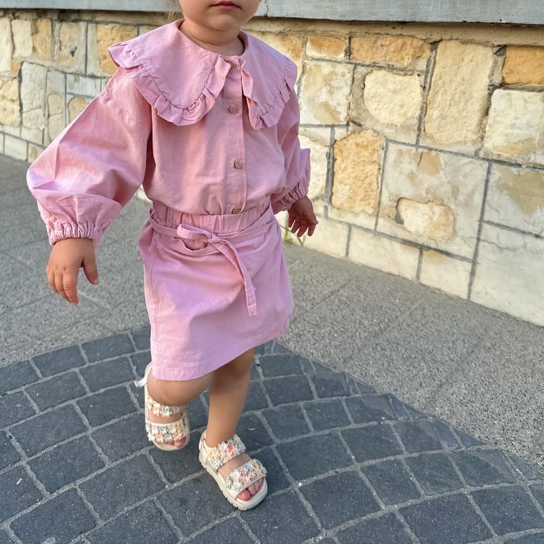 Set roz cu guler amplu și cordon – Handmade Lilisicopiii - imagine 3